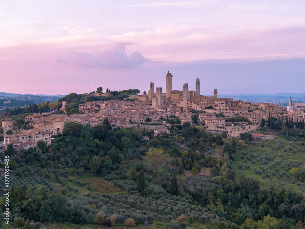 Fototapeta premium San Gimignano Morning Drone Shot