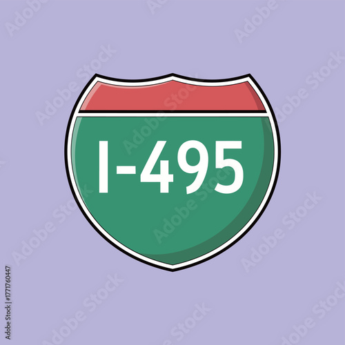 Interstate Highway Sign I-495 Shield Road Symbol Illustration