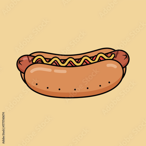 Classic American Hot Dog with Mustard Fast Food Vector Illustration