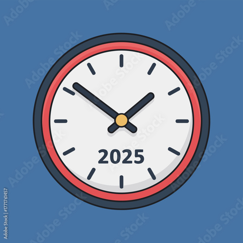 Clock Face Showing Year 2025 New Year Concept Vector Illustration