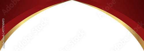 Luxury red and gold foil corner border with elegant metallic rich gold overlay, featuring a gradient curve and ribbon accent for premium invitations, packaging, labels and graphic templates.
