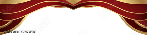 Luxury red and gold foil corner border with elegant metallic dark ribbon fold, featuring a gradient curve and ribbon accent for premium invitations, packaging, labels and graphic templates.
