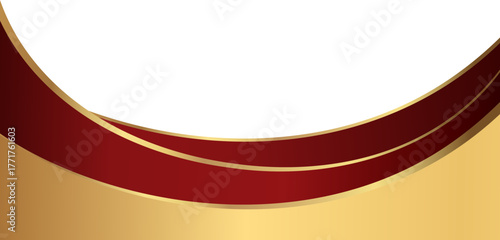 Luxury red and gold foil corner border with elegant metallic ornate arc detail, featuring a gradient curve and ribbon accent for premium invitations, packaging, labels and graphic templates.