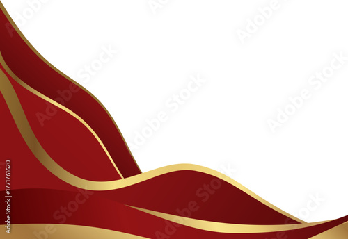 Luxury red and gold foil corner border with elegant metallic shimmer ribbon border, featuring a gradient curve and ribbon accent for premium invitations, packaging, labels and graphic templates.