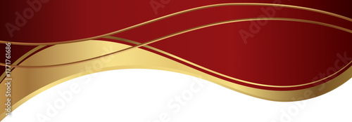 Luxury red and gold foil corner border with elegant metallic crimson gold flow, featuring a gradient curve and ribbon accent for premium invitations, packaging, labels and graphic templates.