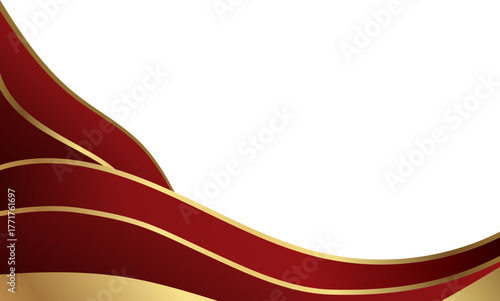 Luxury red and gold foil corner border with elegant metallic polished gold trim, featuring a gradient curve and ribbon accent for premium invitations, packaging, labels and graphic templates.