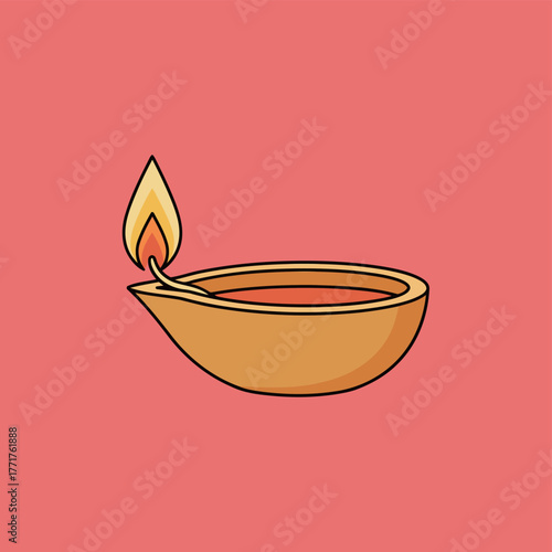 Traditional Indian Diya Oil Lamp Festival of Lights Vector Illustration