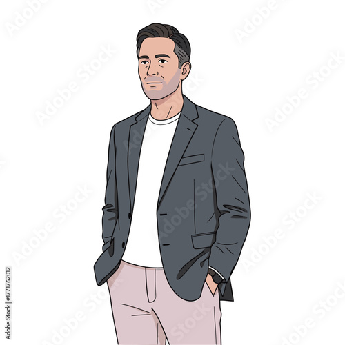 Confident Middle-Aged Businessman in Casual Blazer Portrait Vector Illustration