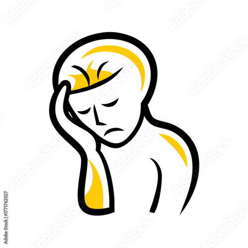 Vector illustration of a person with a headache or stress, holding their head. Use for health, mental wellness, work-life balance, or medical blogs/sites about pain and anxiety.