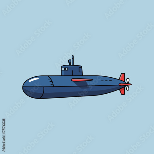 Blue Submarine Underwater Vessel Transportation Vector Illustration