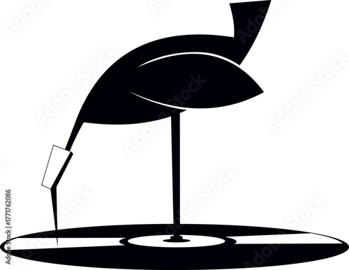 Bird and a long play record. Concept illustration.
Music on vinyl. Bird standing on the long play record. Bird puts down a beak on LP
