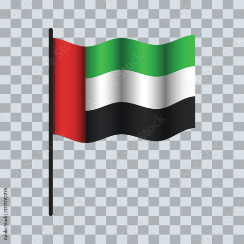United Arab Emirates Flag Waving UAE National Symbol on Transparent Background