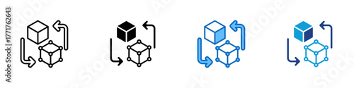 Data Integration Multiple Style Icon Design Vector - Connected cubes with arrows symbolizing data synchronization, network flow, and system integration