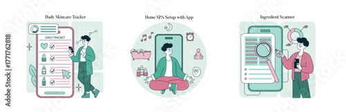 Skincare App Tracker and Home Spa Vector Illustration