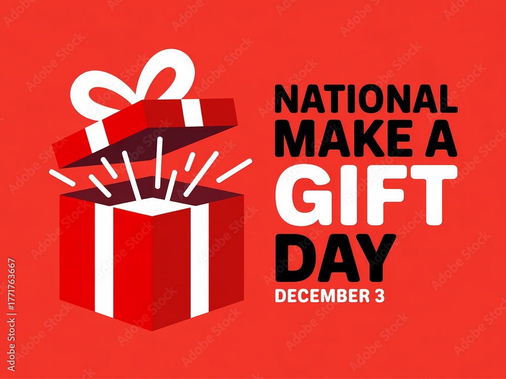 Fototapeta premium Celebrate national make a gift day on december 3rd with a festive red gift box illustration
