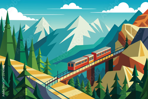 Modern Funicular Train in Steep Mountain Landscape