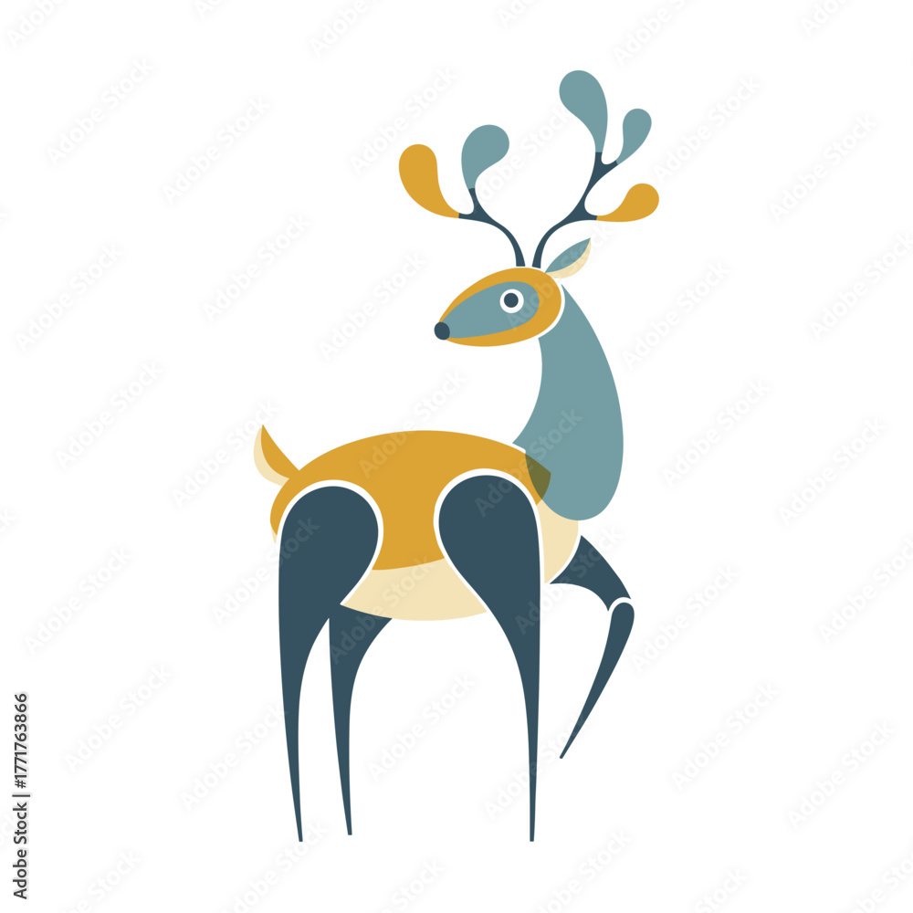 Fototapeta premium Retro-futuristic deer illustration for holiday decorations, children's products, and creative marketing materials