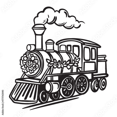 Hand-drawn vintage steam train vector in retro style. Perfect for travel themes, transportation design, logos, or nostalgic decor projects