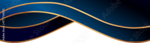 Luxury navy blue and gold foil corner border with elegant metallic silk fold arc, smooth gradient arc and ribbon trim, perfect for premium packaging, invitations, labels and graphic templates.