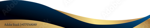 Luxury navy blue and gold foil corner border with elegant metallic polished ribbon frame, smooth gradient arc and ribbon trim, perfect for premium packaging, invitations, labels and graphic templates.