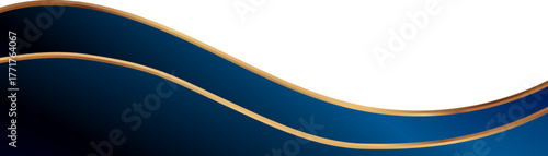 Luxury navy blue and gold foil corner border with elegant metallic sleek ribbon flow, smooth gradient arc and ribbon trim, perfect for premium packaging, invitations, labels and graphic templates.