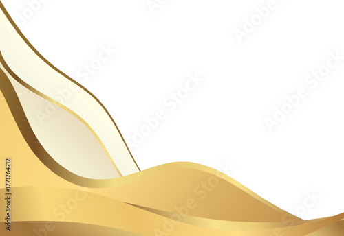 Elegant soft gold and champagne foil wave corner border with smooth metallic gold shine fold, ideal for luxury invitations, packaging, labels, and premium graphic templates.
