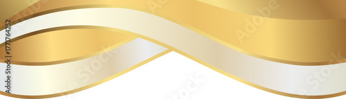 Elegant soft gold and champagne foil wave corner border with smooth metallic satin crest frame, ideal for luxury invitations, packaging, labels, and premium graphic templates.
