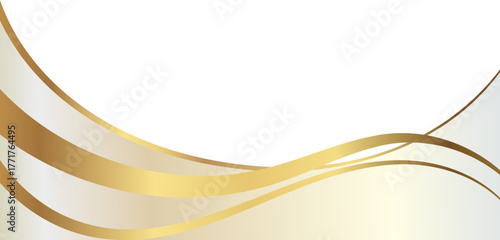 Elegant soft gold and champagne foil wave corner border with smooth metallic foil crest overlay, ideal for luxury invitations, packaging, labels, and premium graphic templates.