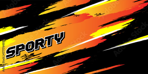 Creative orange abstract sports background with grunge texture, brush stroke