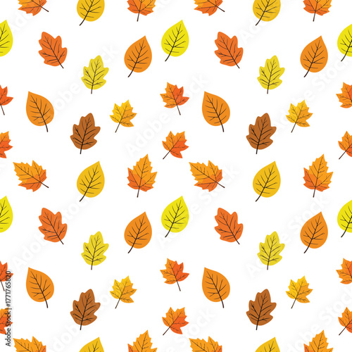 Autumn Fall Leaves Seamless Pattern Background Vector