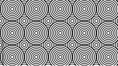 Black and white overlapping repeating circles background. Japanese style circles seamless pattern.