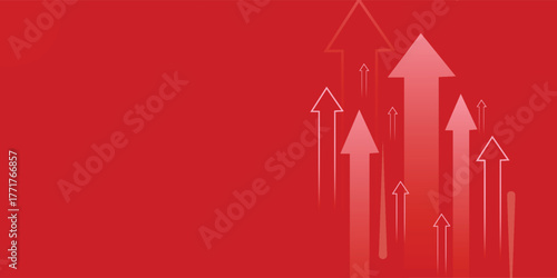 White arrow on red background up to growth success, 3d render, progress way and forward achievement creative concept.