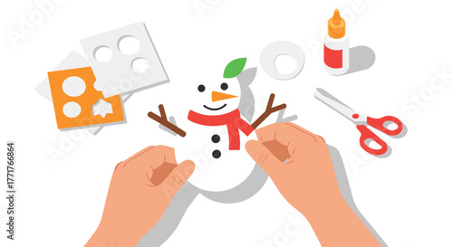 Diy paper snowman craft with scissors and glue handson winter art project for kids