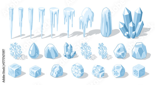 Chilled collection diverse ice and snow elements in a modern cartoon style