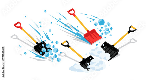 Dynamic flat design of shovels in snow and ice motion