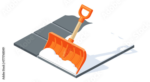 Isometric snow shovel on a sidewalk essential winter tool in action