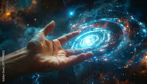 hand and galaxy