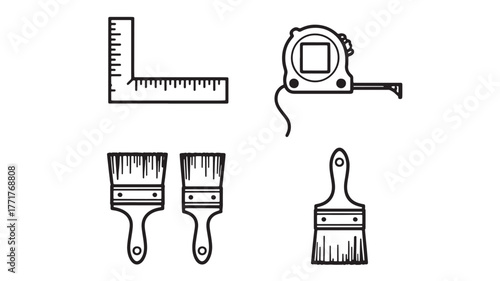 Painting and measurement tools isolated on white background