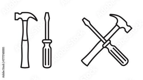 Illustration of a hammer and a screwdriver isolated on white background