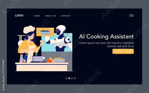 AI Robot Assisting Chef in Kitchen Vector Illustration