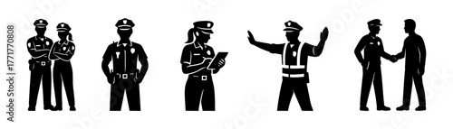 Police silhouettes icon, law, security, protection, officer, patrol