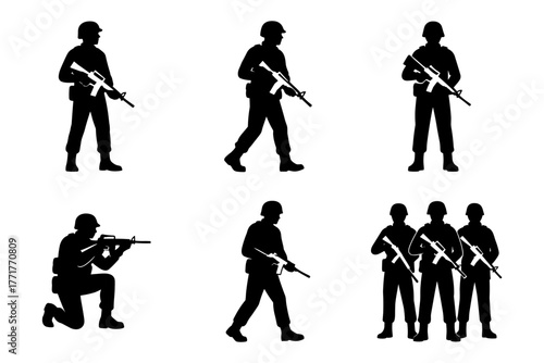 Soldier silhouettes icon ,army, military, defense, security, warb