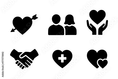 Love and compassion silhouettes icon, relationship, charity, care, kindness, humanity