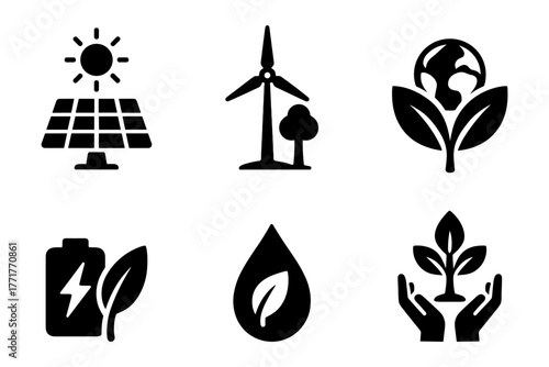 Green energy silhouettes icon, ecology, sustainability, renewable, solar, eco power