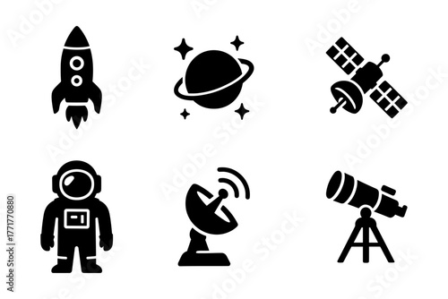Space exploration silhouettes icon ,astronomy, rocket, astronaut, science, technology