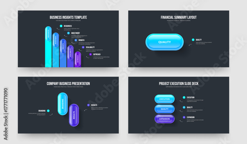 Project Briefing Five One Two Three Step Infographic Slideshow Design Vector Illustration Set. Market Growth 5 1 2 3 Element Diagram Slide Template Bundle.