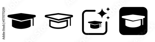 Graduation hat icon and education sign vector illustration showing study symbol in transparent PNG design for learning, academic, and student concepts