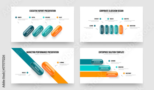 Service Performance 4 5 2 3 Element Infographic Presentation Template Collection. Digital Launch Four Five Two Three Step Diagram Slideshow Design Vector Illustration Bundle.