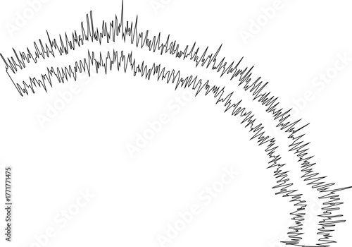 Semicircular arc structure enhanced by sharp spiky contours arranged in rhythmic motion.