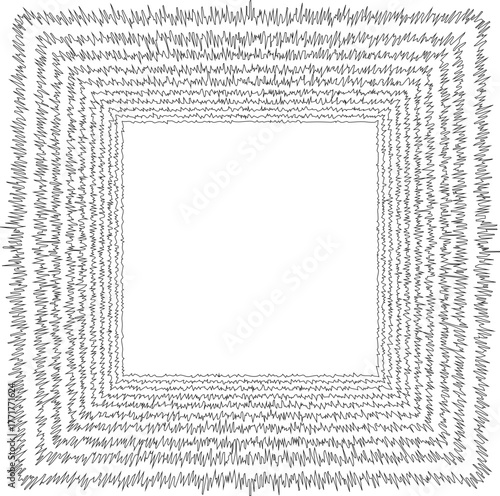 Layered square frame defined by repetitive contour lines emphasizing structural rhythm.